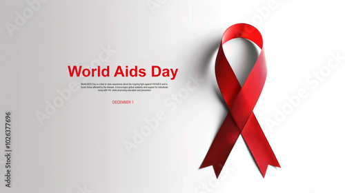 World Aids Day commemoration with red awareness ribbon on white background