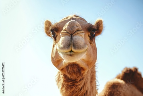 Close-up of a Camel's Face Against Blue Sky