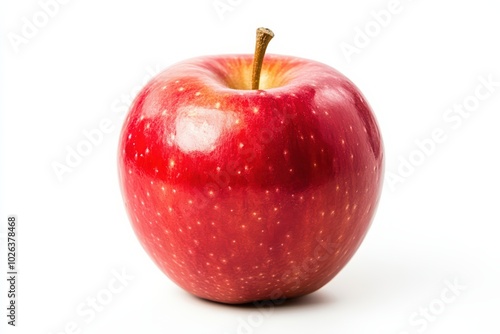 Fresh red apple on a white background, showcasing its natural shine and vibrant color, ideal for food and health themes.