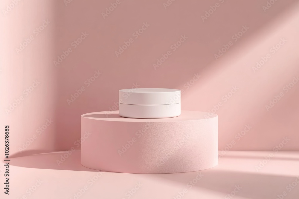Minimalist Cosmetic Container on Pink Background Minimalist Cosmetic Container on Pink Background