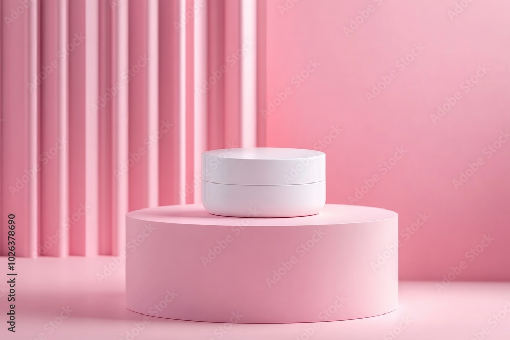 Minimalist Pink Cosmetic Container on pastel background Minimalist Pink Cosmetic Container on pastel background