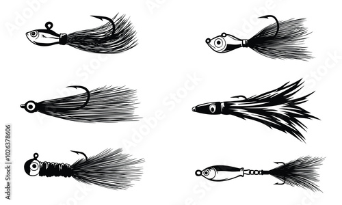 isolated set of fishing bait silhouette with a white background