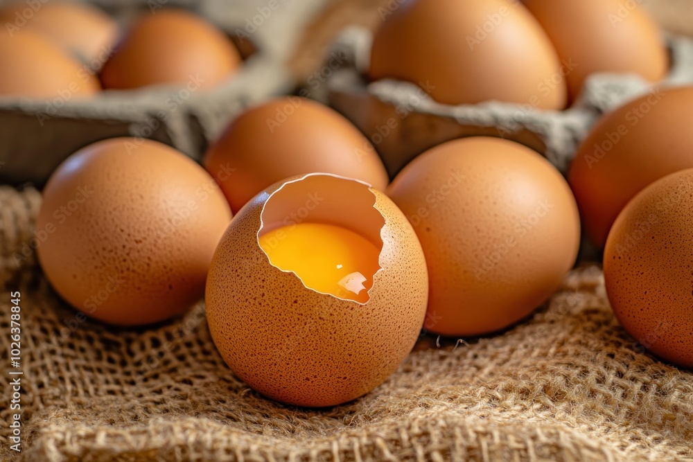 Fresh Brown Eggs on Textured Fabric Background Fresh Brown Eggs on Textured Fabric Background