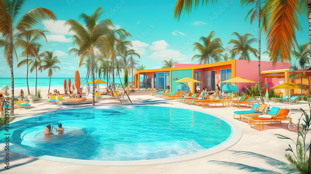Fototapeta premium Coastal Paradise Luxury Beach Resort Featuring a Sparkling Pool