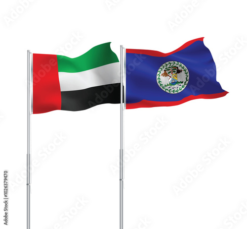 UAE,Belize flags together on pole