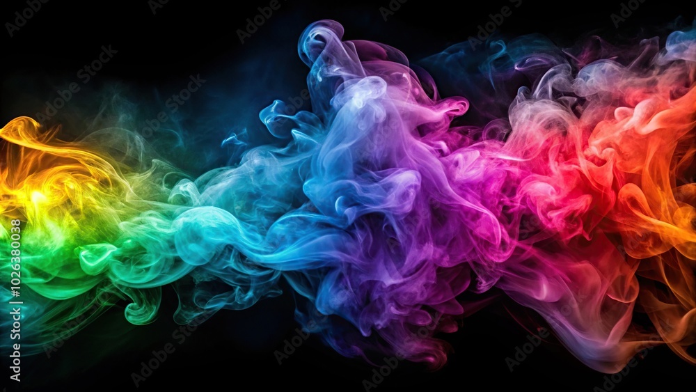 Obraz premium Colorful smoke background with copy space, dark backdrop, worm's eye view