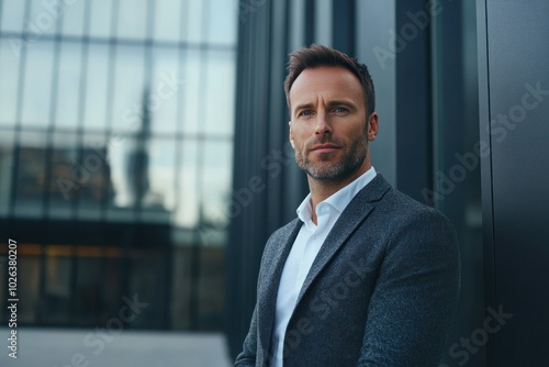 Confident Businessman Posing Outdoors Urban Setting