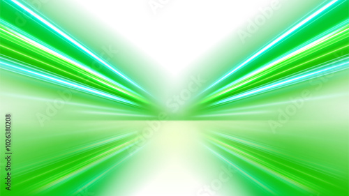 Green Light Trails, Perspective Long Time Exposure Isolated on White Background, Vector Illustration