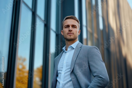 Confident Businessman in Modern Urban Setting