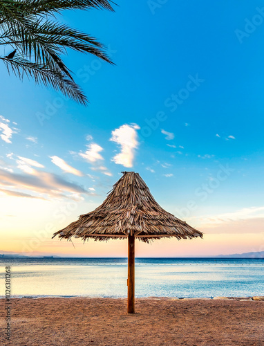 Morning at central public beach in Eilat – famous tourist resort and recreati...