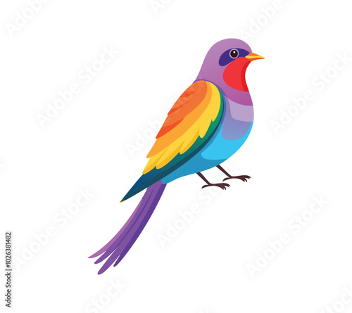 A colorful bird design with a rainbow colored tail