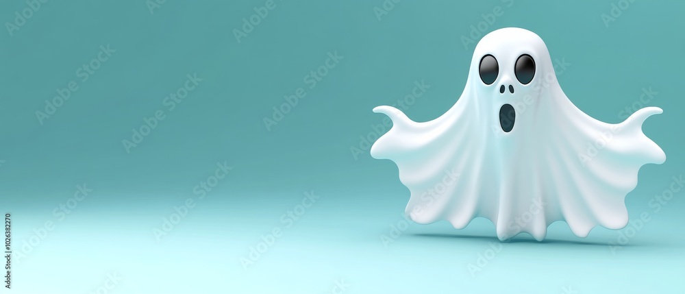 A white ghost with a mouth open on a blue background A white ghost with a mouth open on a blue background