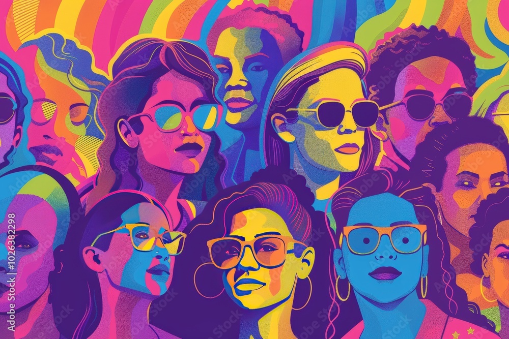 A colorful poster of a group of people with rainbow colors, generative ai image A colorful poster of a group of people with rainbow colors, generative ai image