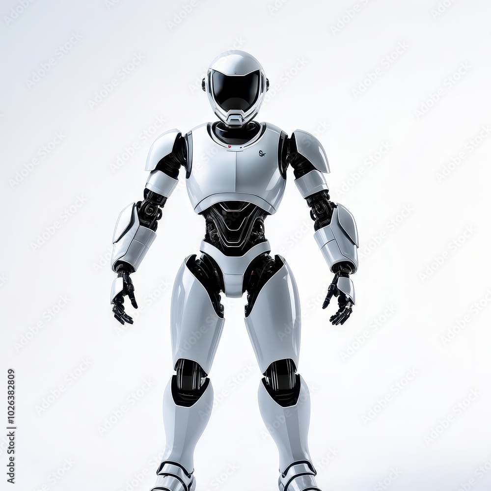 A humanoid robot with a sleek, white design, showcasing advanced technology and robotics. A humanoid robot with a sleek, white design, showcasing advanced technology and robotics.