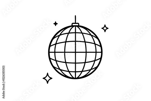  Disco ball icon, Disco ball with stars icon vector