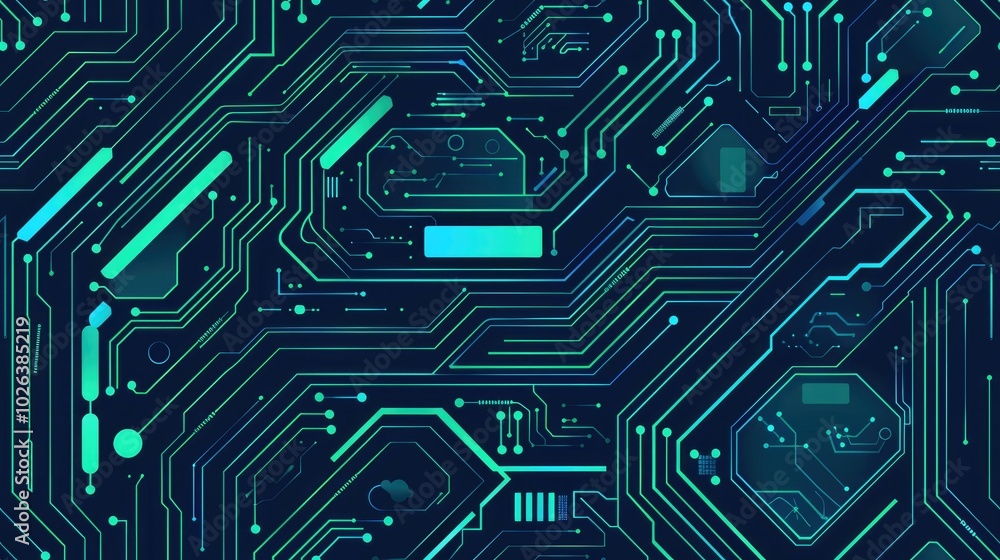 Abstract circuit board design in blue and green tones Abstract circuit board design in blue and green tones