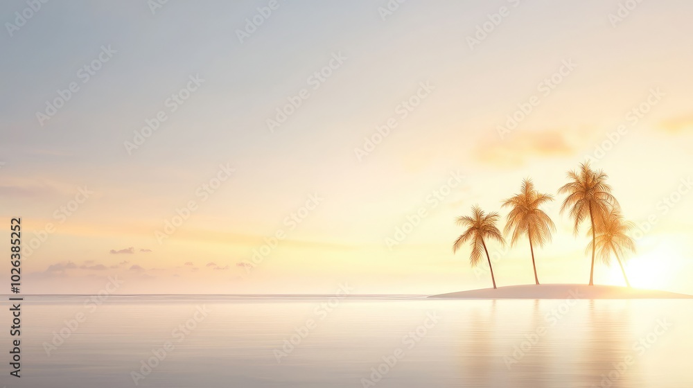 Obraz premium Serene Tropical Island at Sunset with Palm Trees