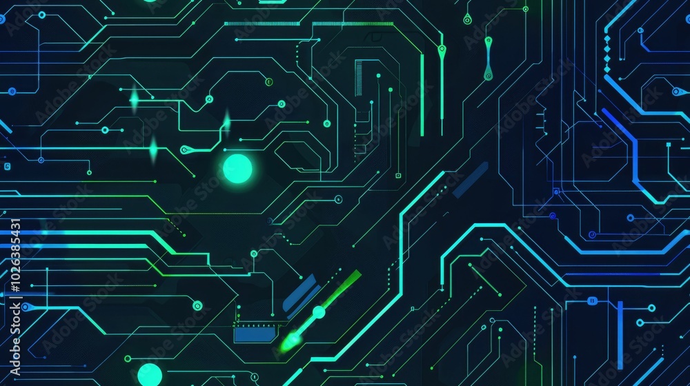 Abstract circuit board design in blue and green tones Abstract circuit board design in blue and green tones