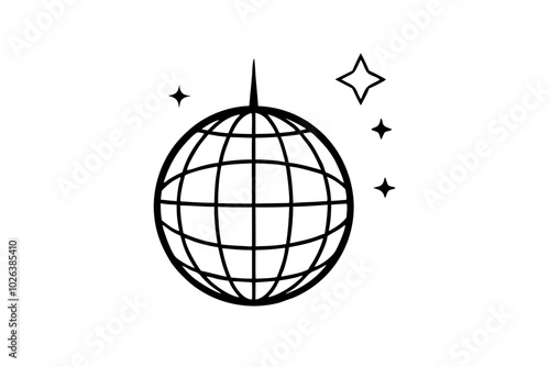  Disco ball icon, Disco ball with stars icon vector