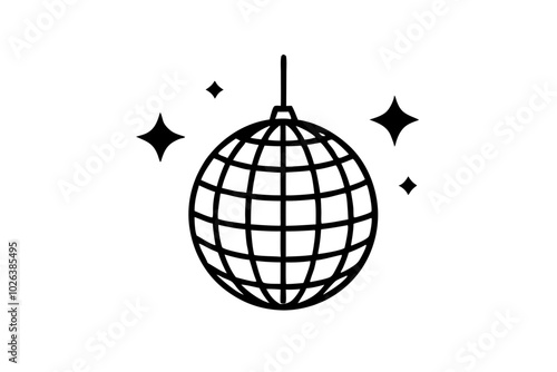 
Disco ball icon, Disco ball with stars icon vector