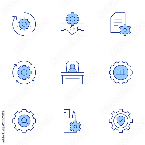 Manager icons set. Line Duotone style, editable stroke. management, exchange, crm, human resources, boss, running, secure, content management, program
