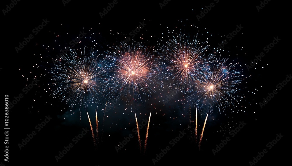 Spectacular fireworks lighting the night sky, joyful explosions of color and sparkle for New Years Eve or holiday celebrations Spectacular fireworks lighting the night sky, joyful explosions of color and sparkle for New Years Eve or holiday celebrations