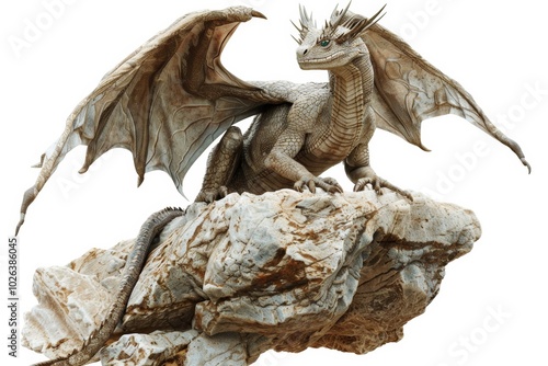 Majestic dragon perched on rocky cliff photo