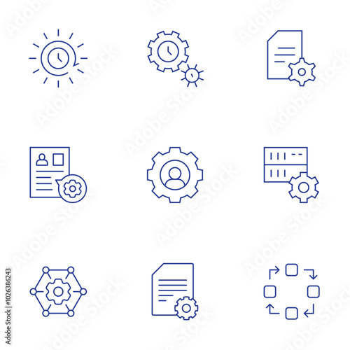 Manager icons set. Thin Line style, editable stroke. management, file, workflow, contract, human resources, server, time management, content management