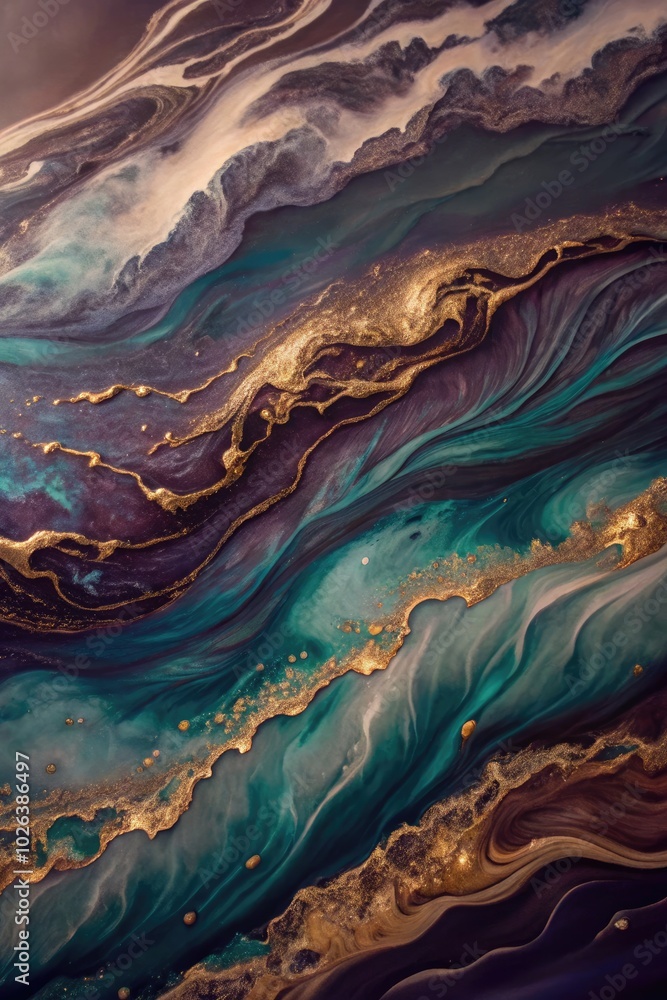 Dynamic paint swirl in deep blues and golds. Dynamic paint swirl in deep blues and golds.