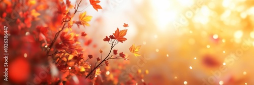 Golden Light and Red Autumn Leaves in the Breeze - Made with Generative AI