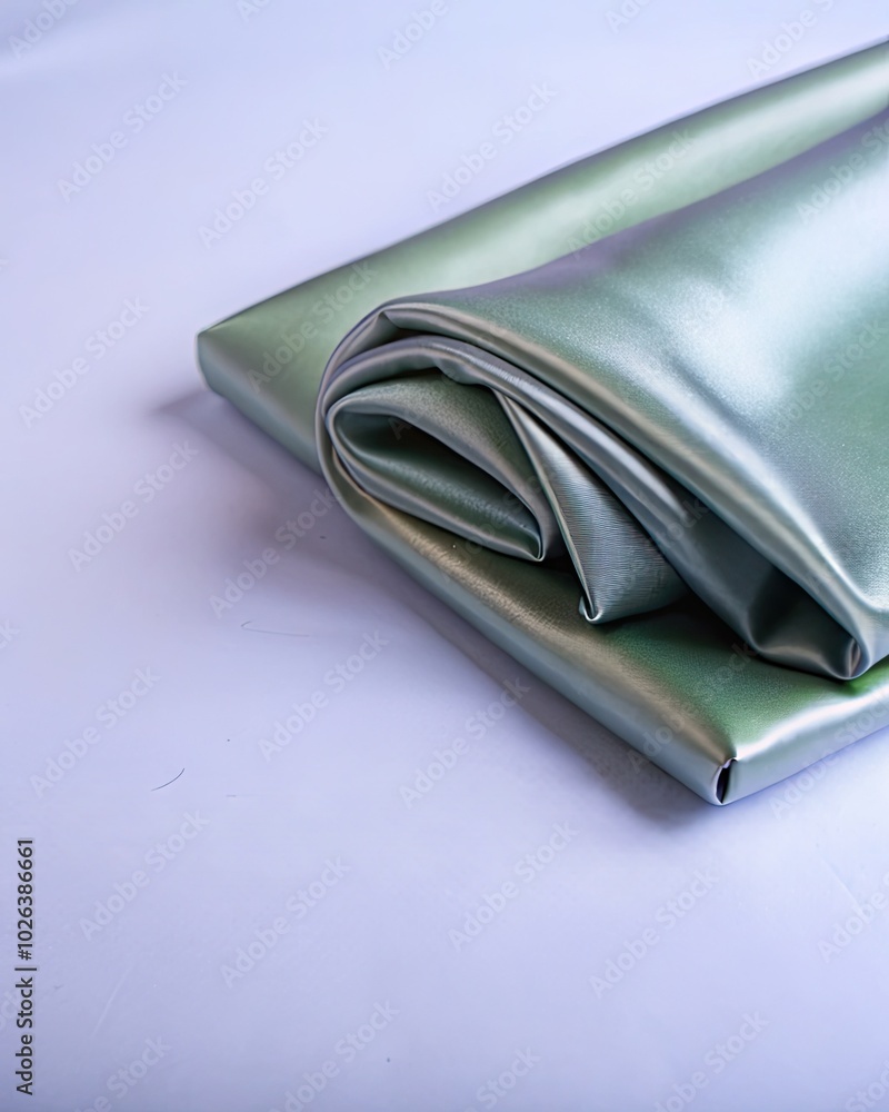 Luxurious silver fabric neatly folded on display. Luxurious silver fabric neatly folded on display.