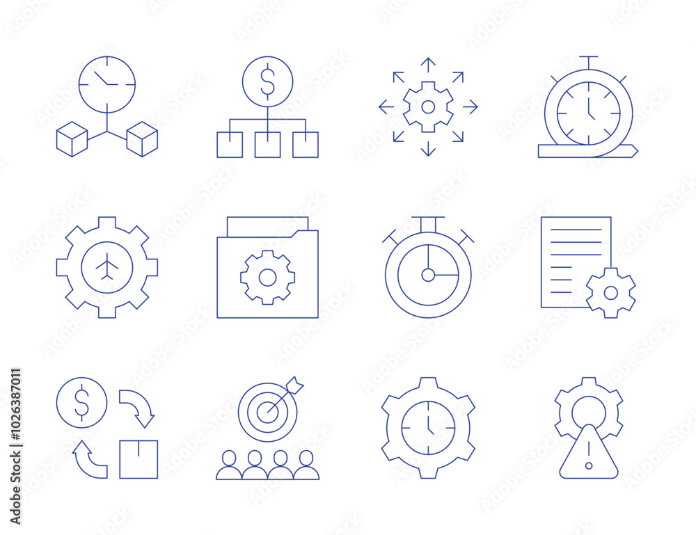 Manager icons. Thin Line style, editable stroke. cash flow, risk management, cost, folder, target, gear, content management, approach, chronometer, time management Manager icons. Thin Line style, editable stroke. cash flow, risk management, cost, folder, target, gear, content management, approach, chronometer, time management