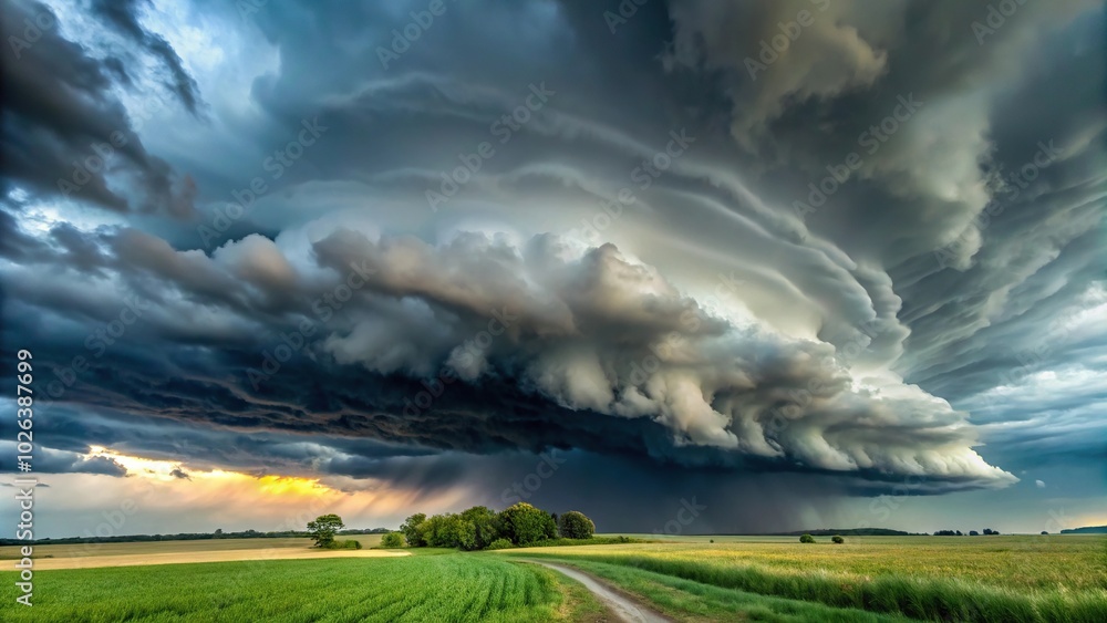 Fototapeta premium Ominous clouds and strong winds during Illinois thunderstorm