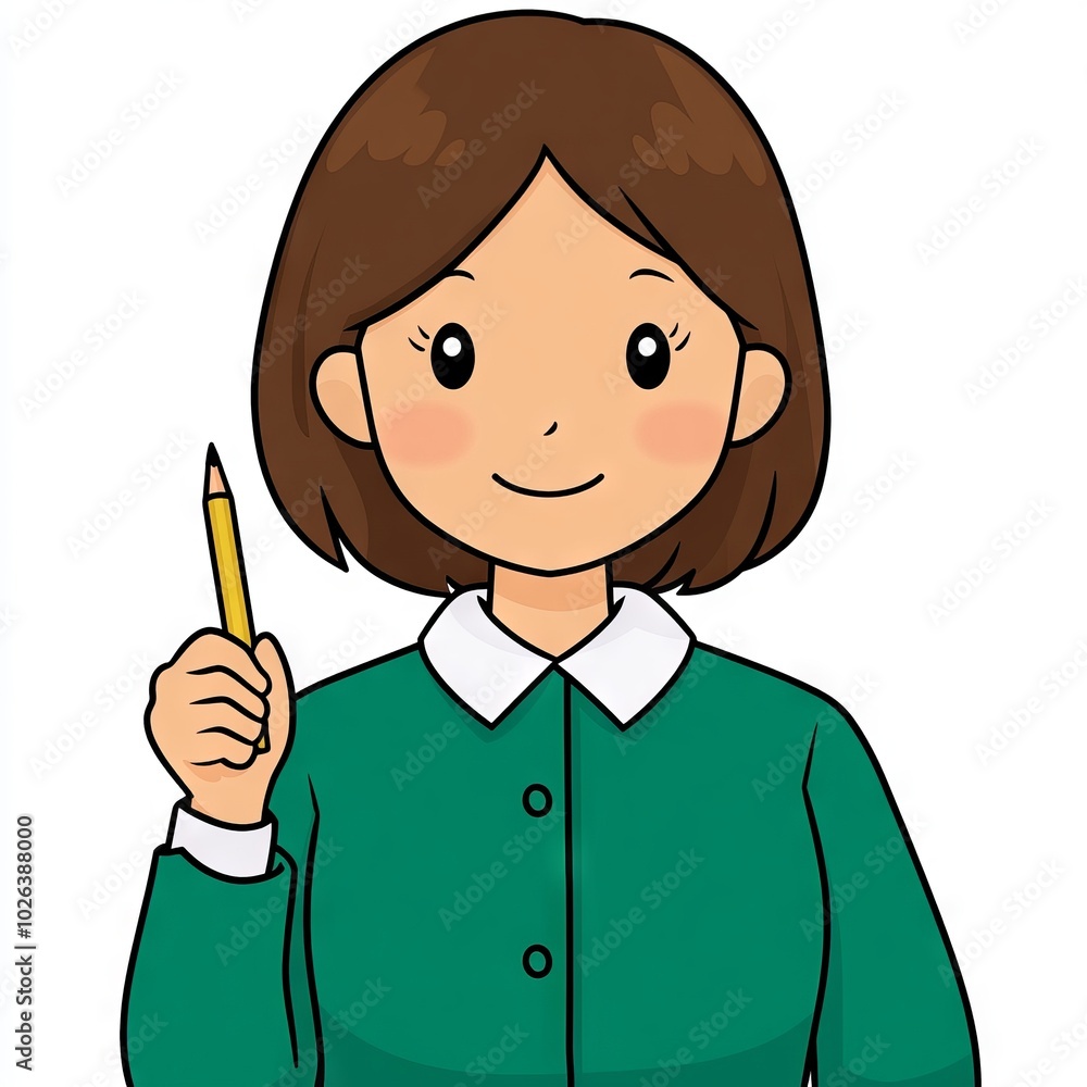 A cheerful cartoon character holding a pencil, ready to teach or learn. A cheerful cartoon character holding a pencil, ready to teach or learn.