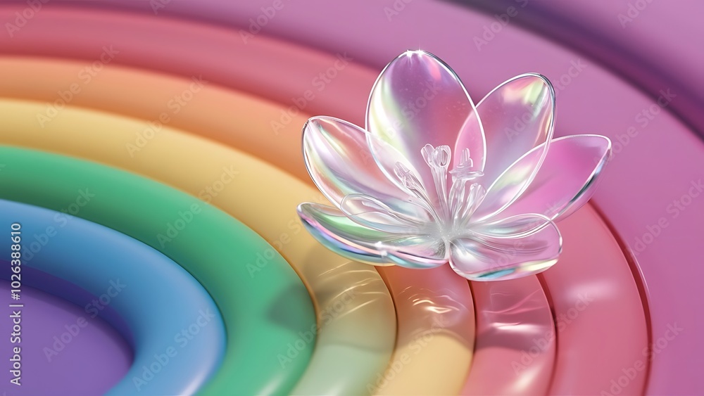 Transparent flower on rainbow background Transparent flower on rainbow background