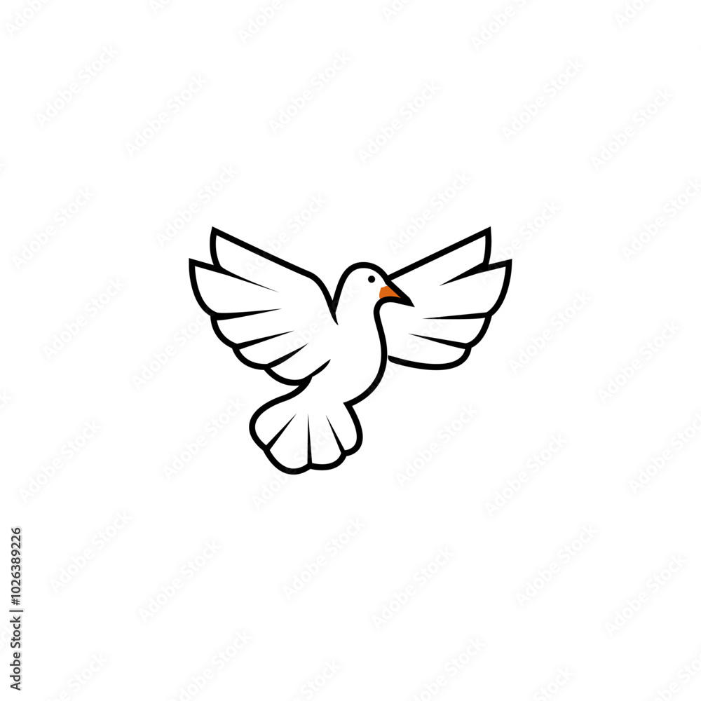 Obraz premium Vector graphic of an illustration of a dove logo with flapping wings. This vector is perfect for company logos, name identities, decorations, wallpapers, banners, stickers and branding etc. 