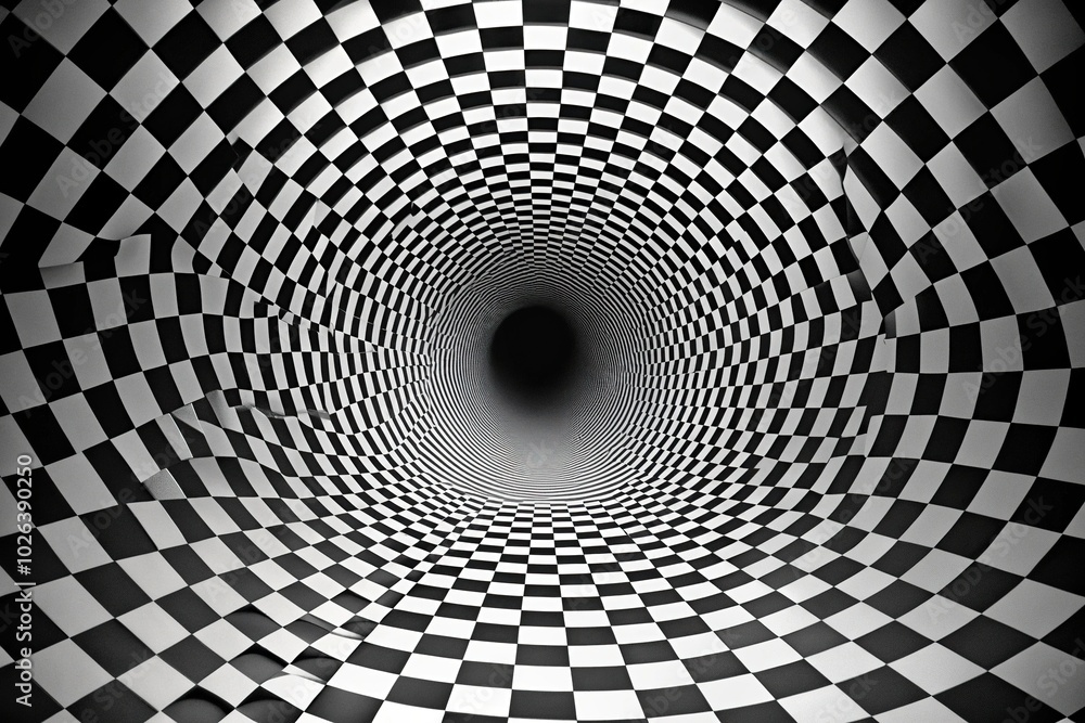 Optical illusion tunnel with black and white op art design Optical illusion tunnel with black and white op art design