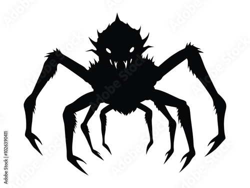 Terrifying Spider Monster Silhouette - Dark Horror Creature for Halloween Designs.
