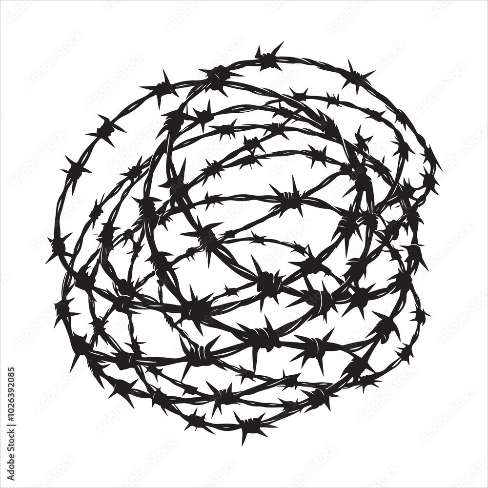 A barbed wire silhouette on white background
A barbed wire silhouette on white background