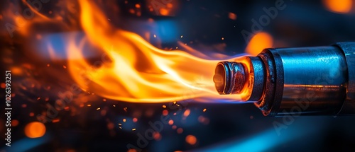 Dynamic closeup of a lighter igniting a burning flame, emphasizing the energy produced by gas fuel for outdoor tools and equipment photo