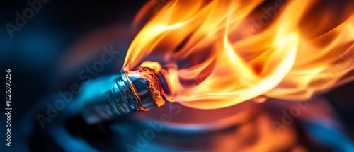 Dynamic closeup of a lighter igniting a burning flame, emphasizing the energy produced by gas fuel for outdoor tools and equipment photo