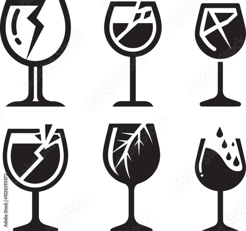 Vector graphic style with wine glasses, famous silhouettes, damaged stemware, and broken glass