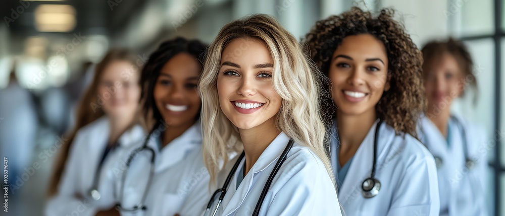 Group of diverse medical student nurses in training at college, showcasing teamwork and collaboration in a healthcare education setting Group of diverse medical student nurses in training at college, showcasing teamwork and collaboration in a healthcare education setting