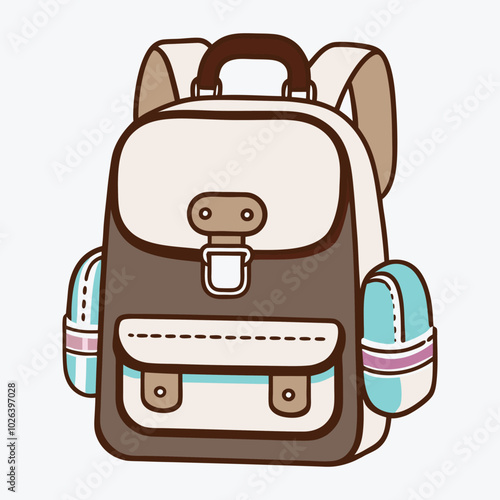 Cartoon School Backpack Vector Illustration for Kids.