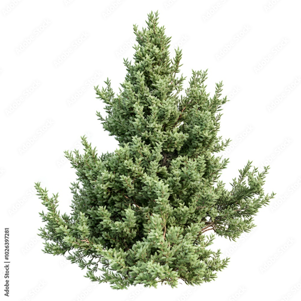 Vibrant evergreen conifer tree on white background for nature and landscaping themes Vibrant evergreen conifer tree on white background for nature and landscaping themes