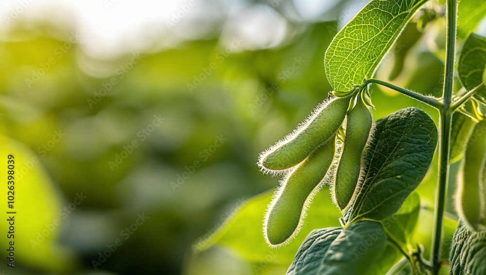 Close-up of soybeans growing on a plant in a lush green environment. Close-up of soybeans growing on a plant in a lush green environment.