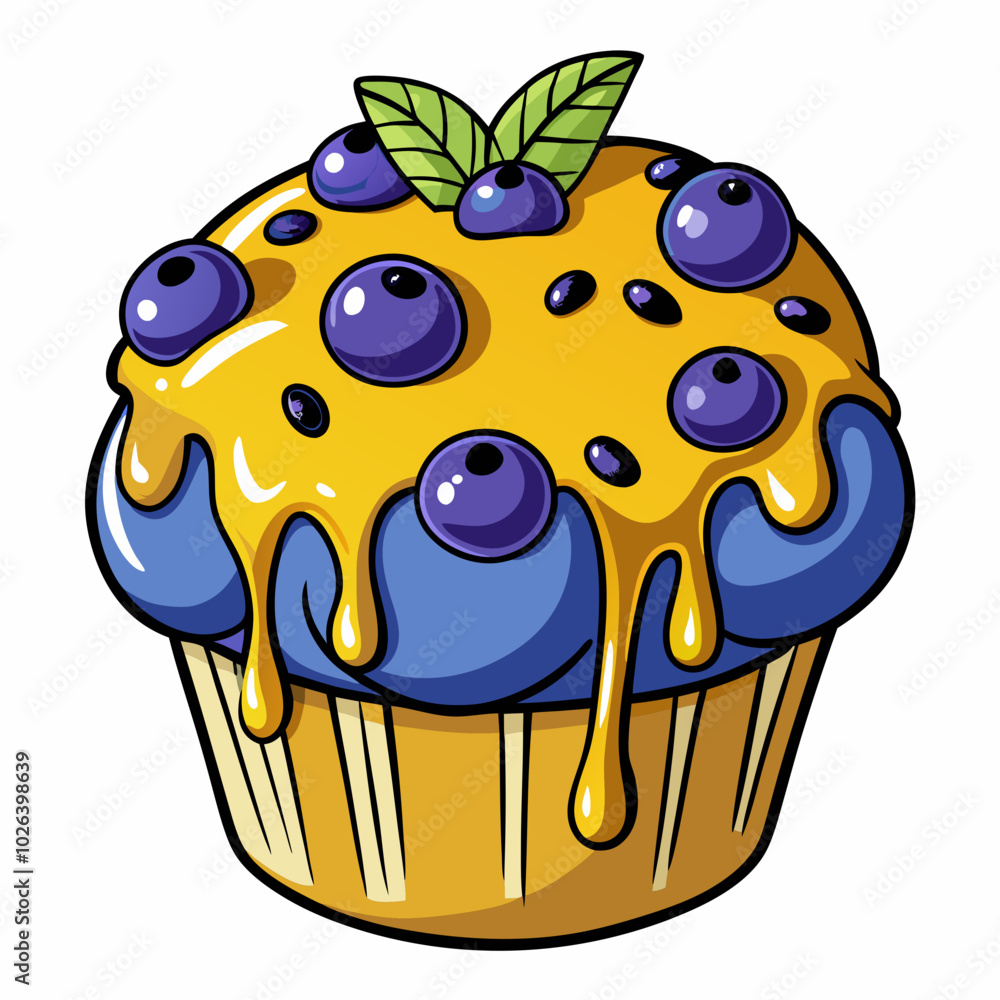 Hand-Drawn Blueberry Muffin with Honey Drizzle on White Background. Perfect for: Breakfast meetings, Bakery promotions, Brunch events Hand-Drawn Blueberry Muffin with Honey Drizzle on White Background. Perfect for: Breakfast meetings, Bakery promotions, Brunch events