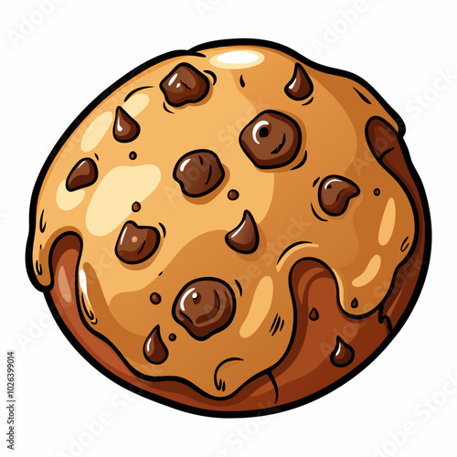 Hand-Drawn Chocolate Chip Cookie with Melted Chocolate Chunks on White Background. Perfect for: Christmas, Thanksgiving, New Year, Cookie exchanges