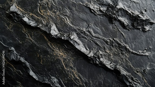 Dark black rock texture background showing rough surface with gold veins