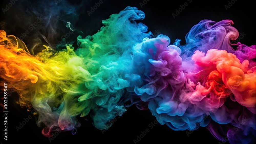 Colorful swirling smoke plumes on dark background Colorful swirling smoke plumes on dark background